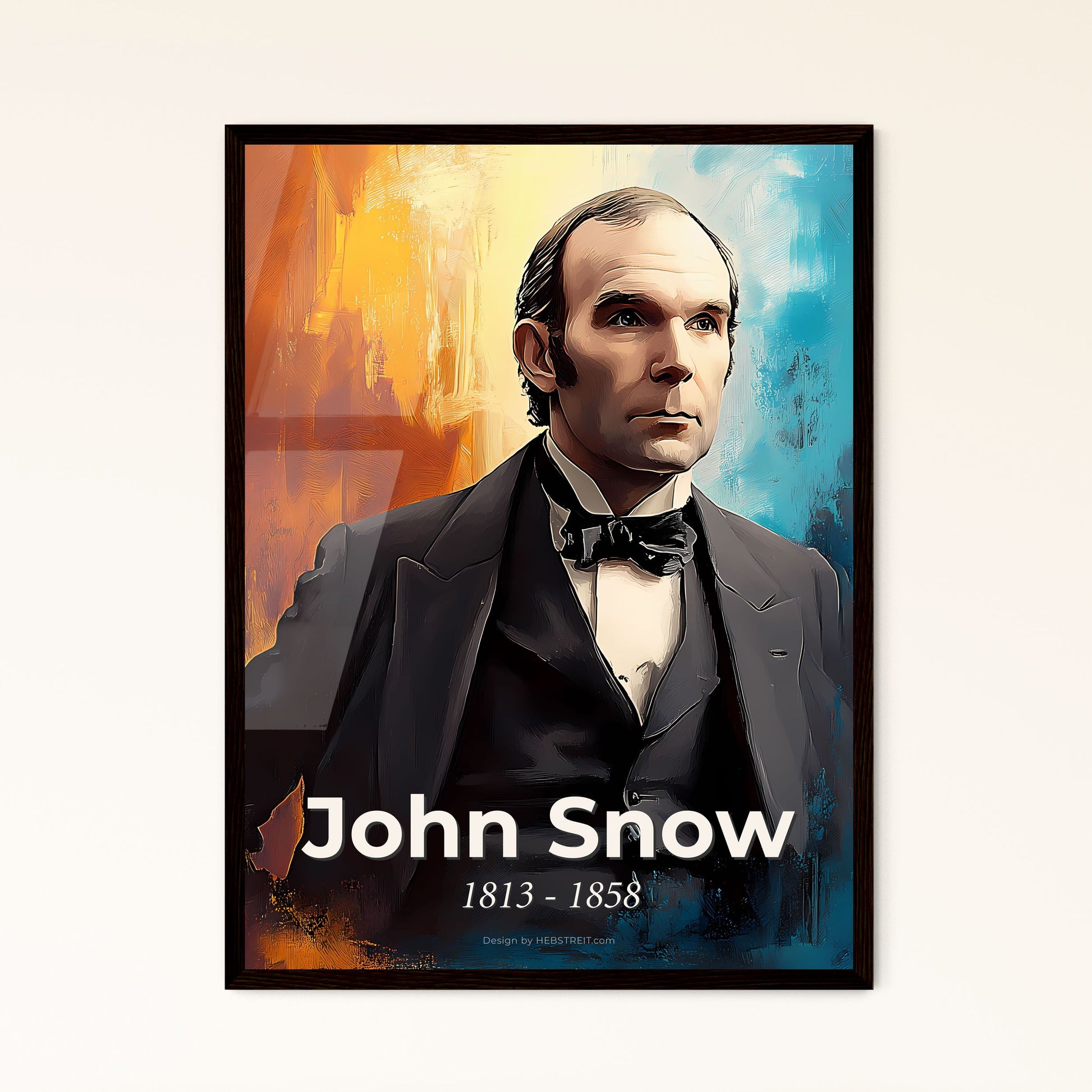 Portrait of John Snow, 1813 - 1858. Impressionistic painting of a man in a suit.