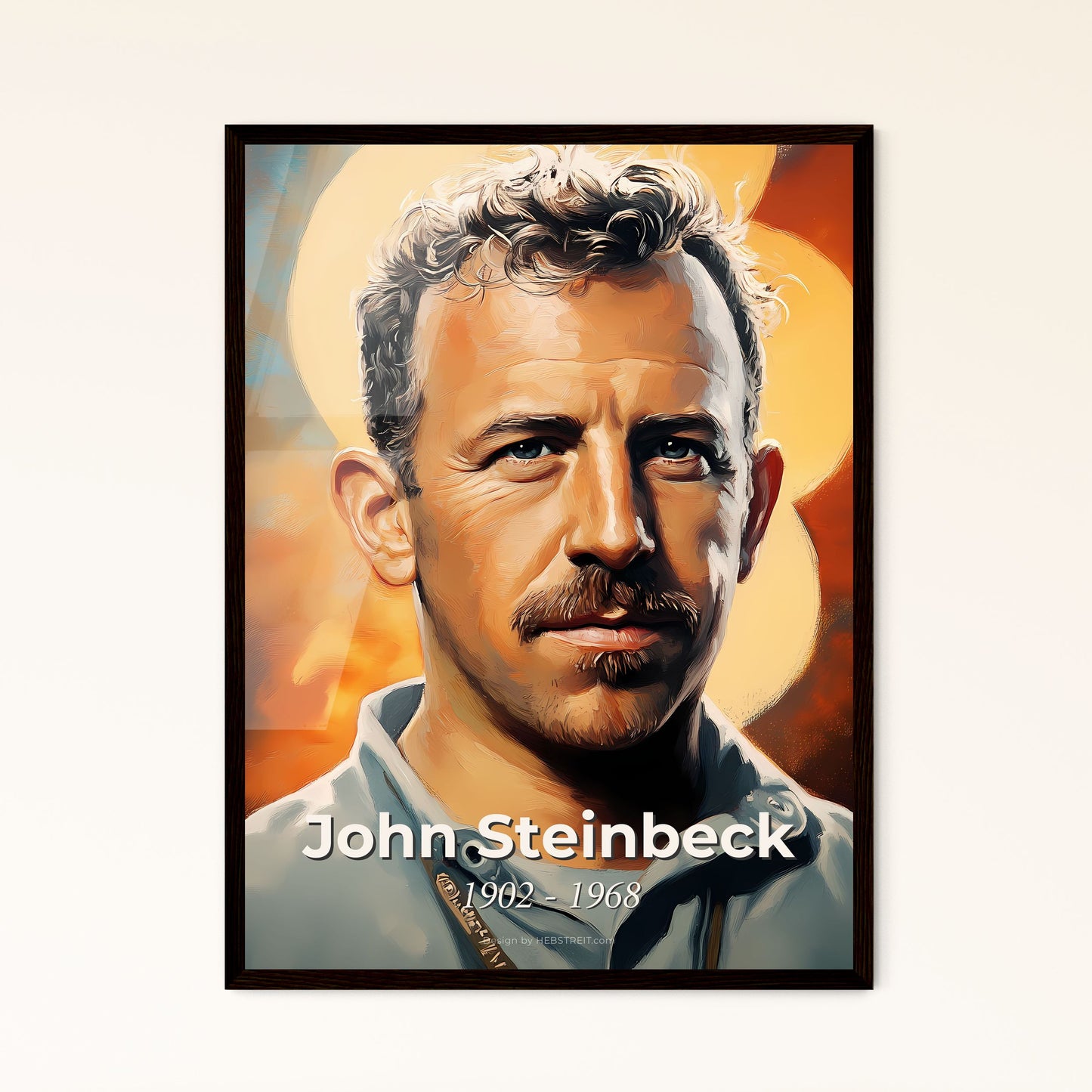 Portrait of John Steinbeck, 1902 - 1968. Impressionistic painting of a man with a mustache and beard.