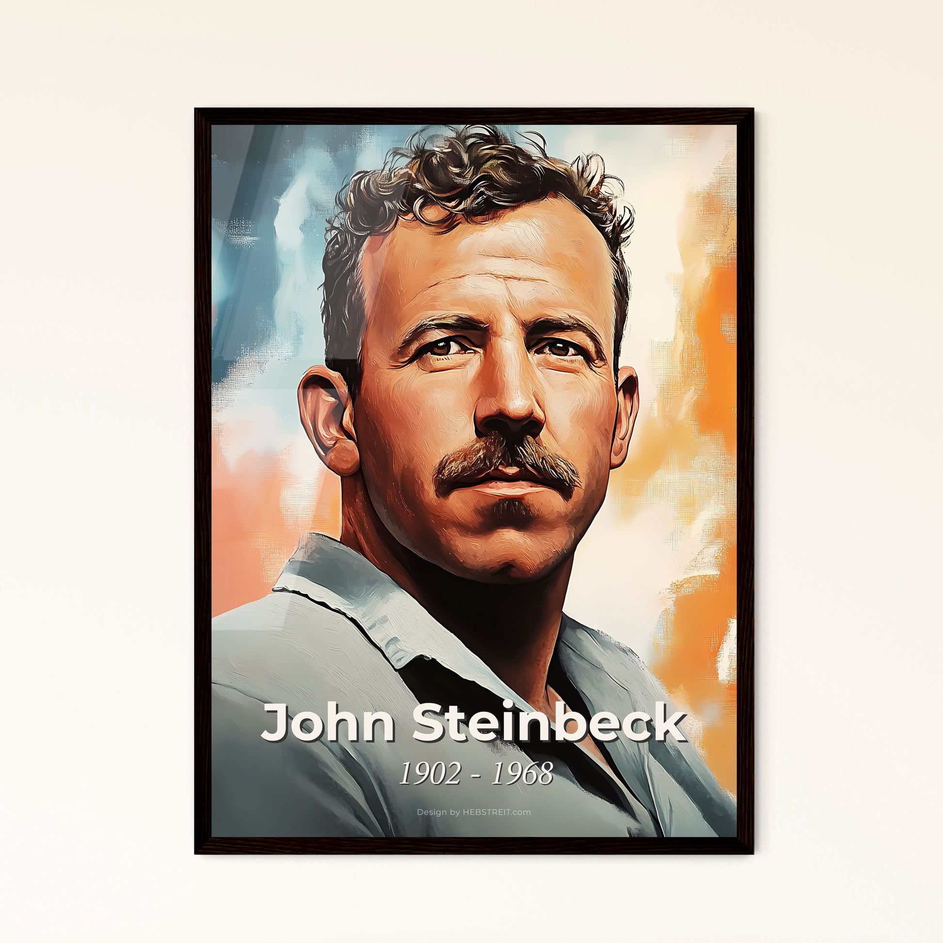 Portrait of John Steinbeck, 1902 - 1968. Impressionistic painting of a man with a mustache.