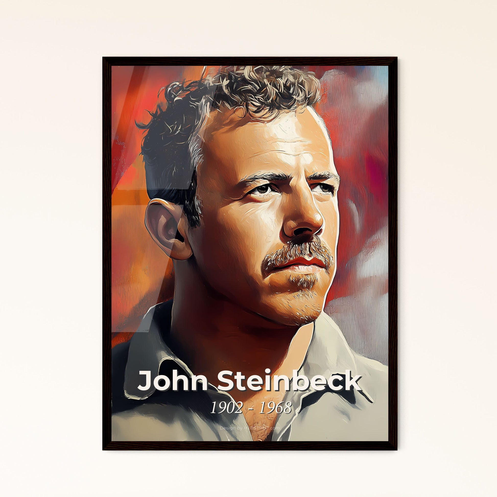 Portrait of John Steinbeck, 1902 - 1968. Impressionistic painting of a man with a mustache.