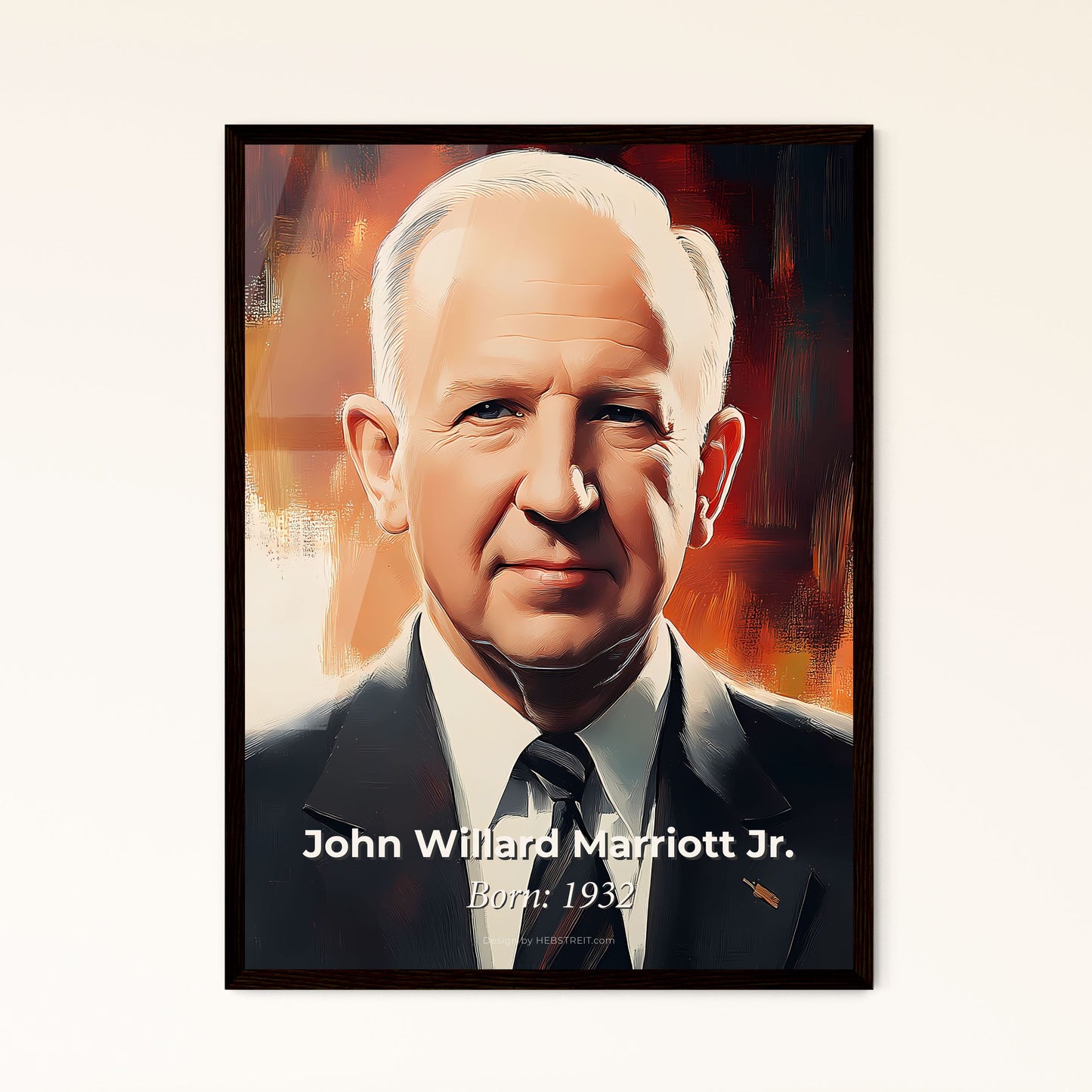 Portrait of John Willard Marriott Jr., Born: 1932. Impressionistic painting of a man in a suit.