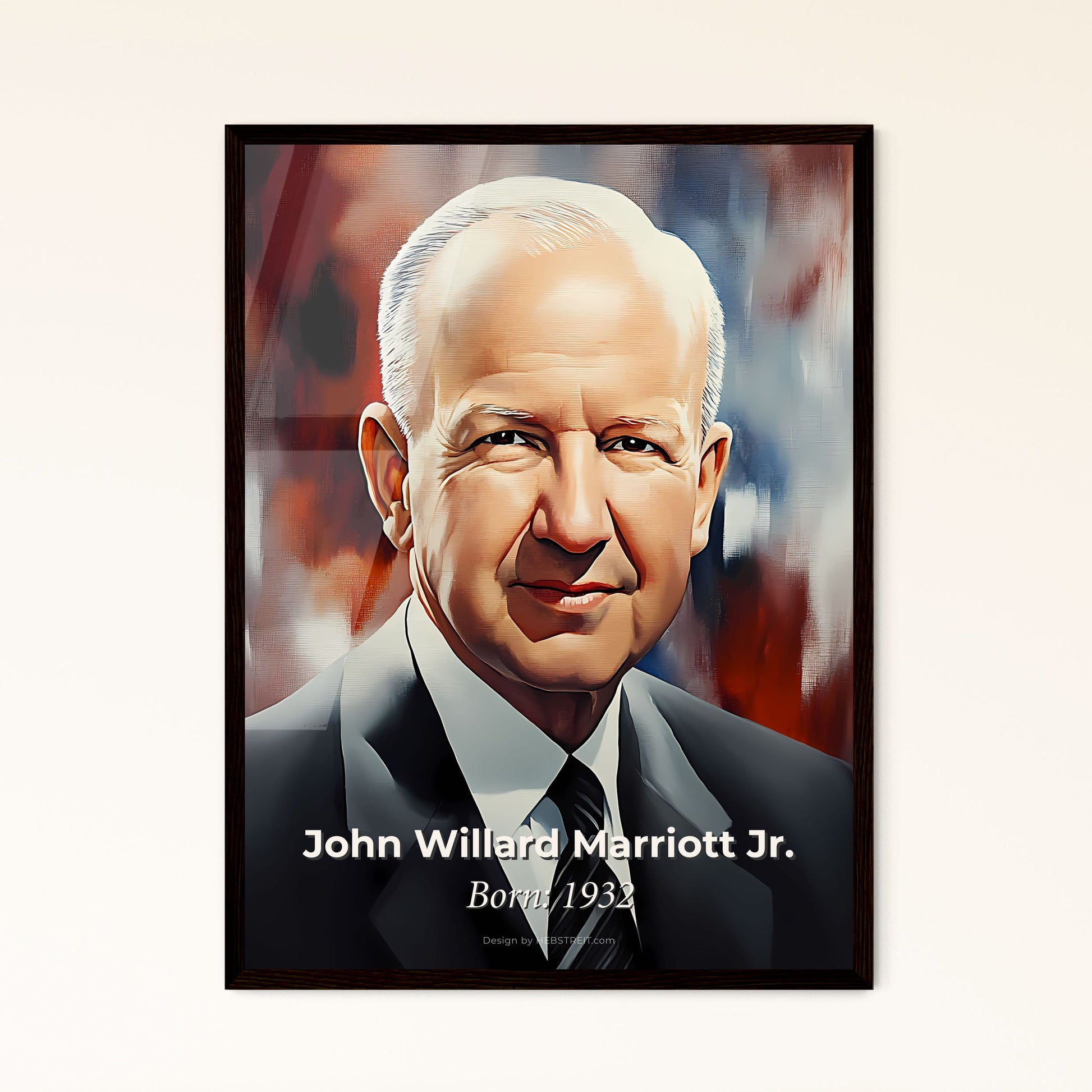 Portrait of John Willard Marriott Jr., Born: 1932. Impressionistic painting of a man in a suit.