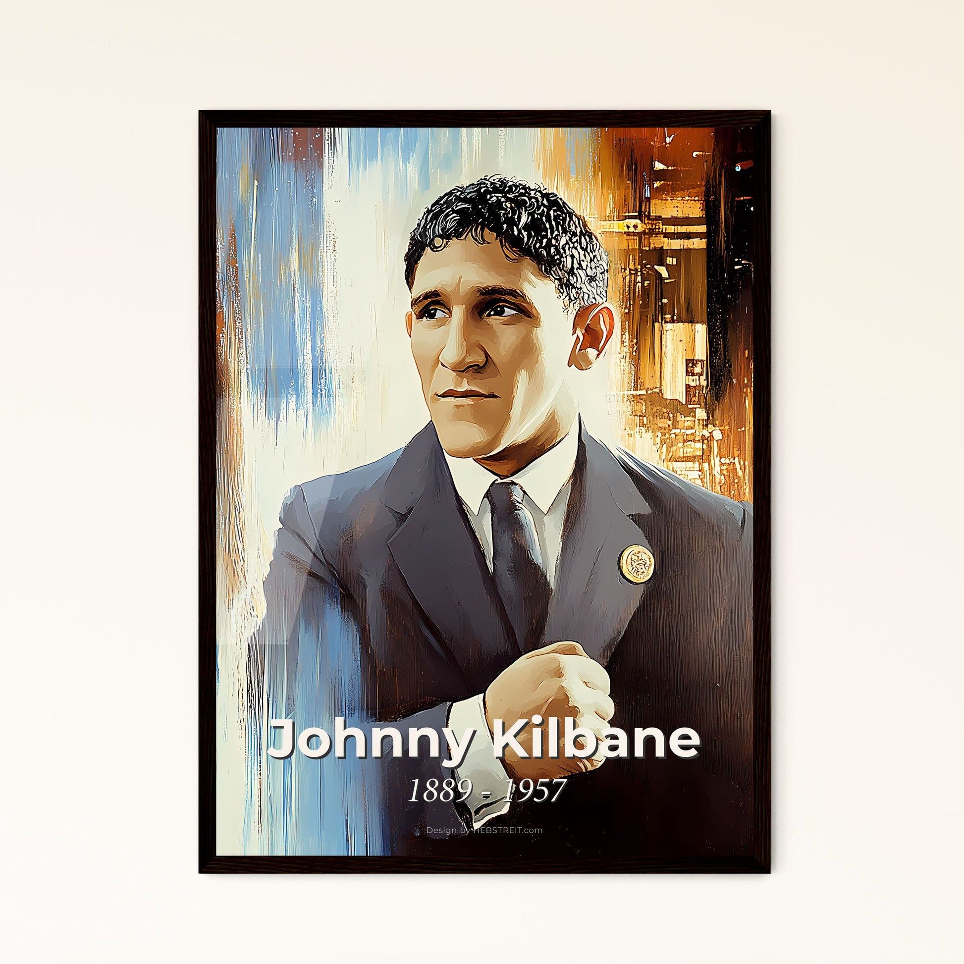 Portrait of Johnny Kilbane, 1889 - 1957. Impressionistic painting of a man in a suit and tie.