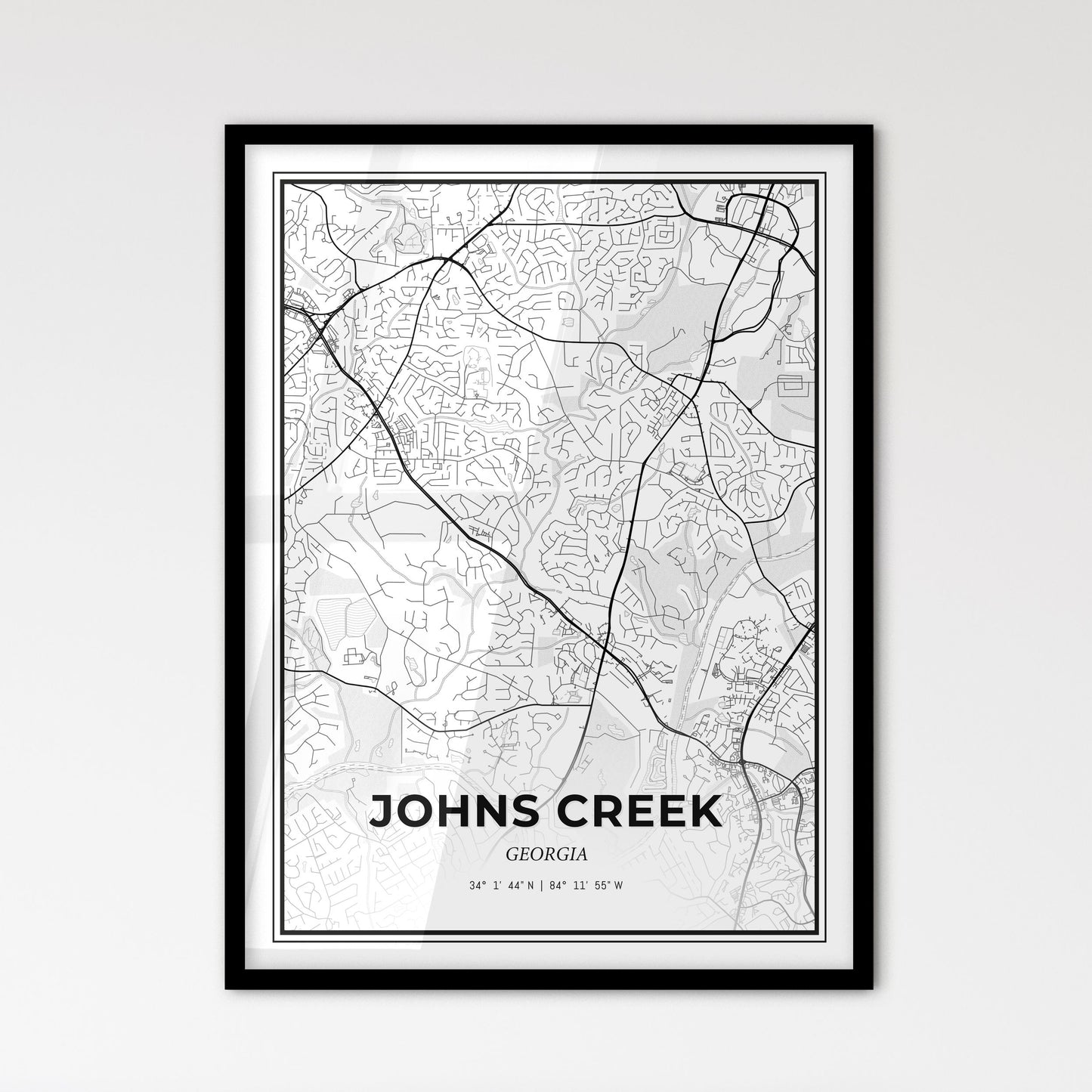 Johns Creek Georgia - Scandinavian Style City Map for Modern Home Decor