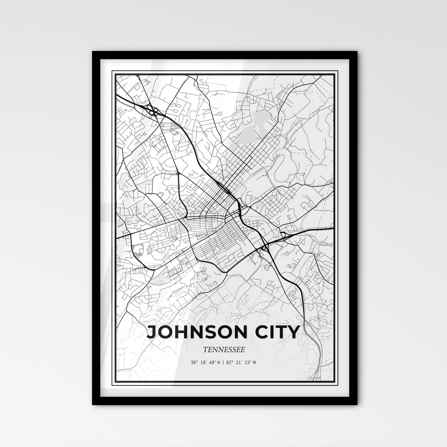 Johnson City Tennessee - Scandinavian Style City Map for Modern Home Decor