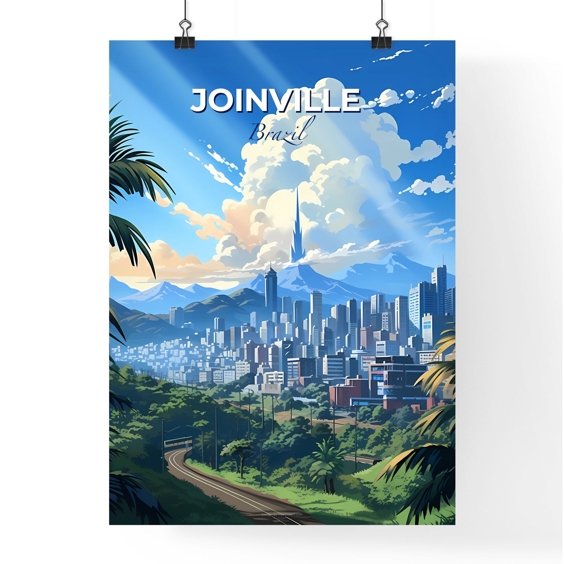 Vibrant Landscape of Joinville Brazil Skyline with Mountains and Trees Artistic Painting Default Title