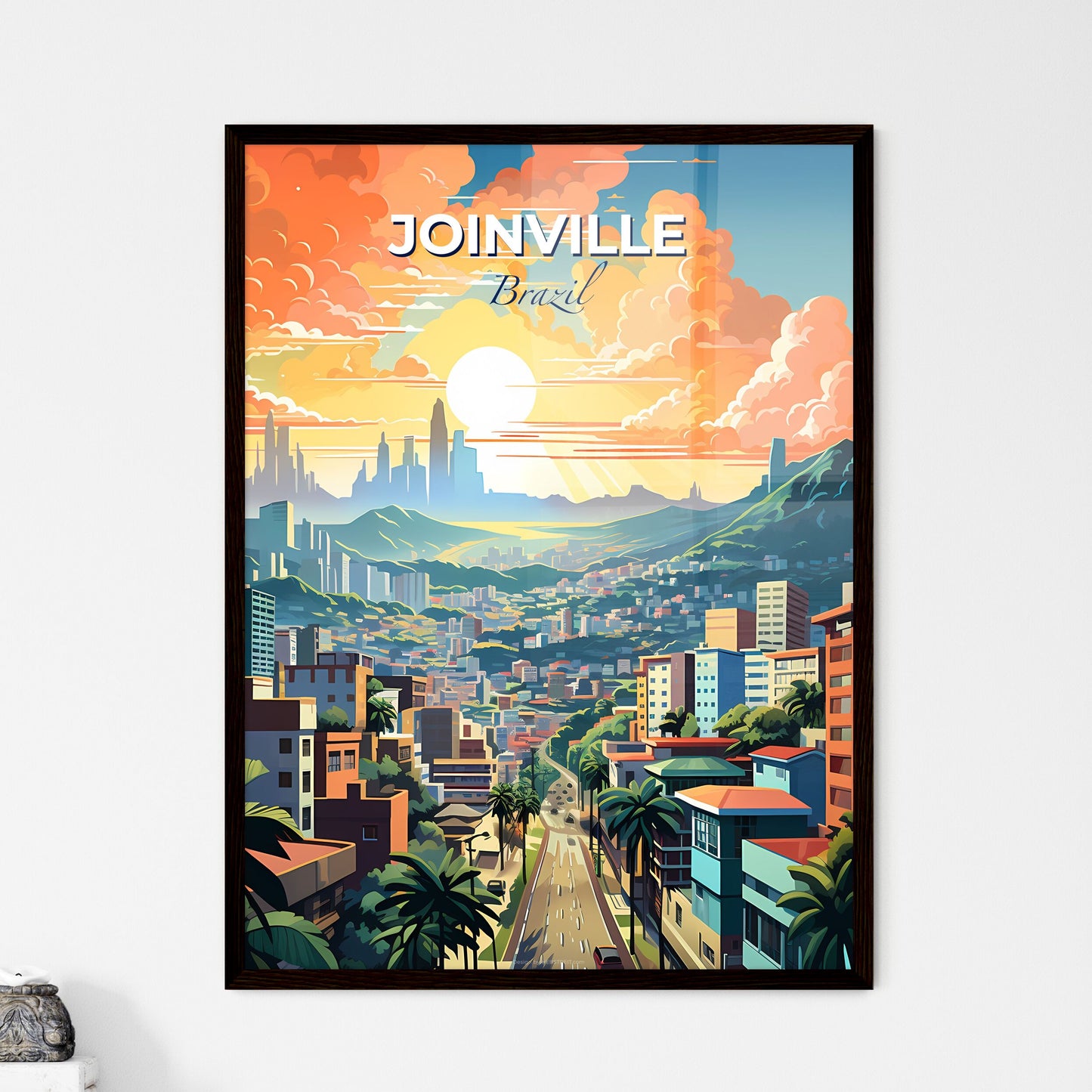 Artful Joinville Brazil Skyline - Mountainous Cityscape with Trees Default Title