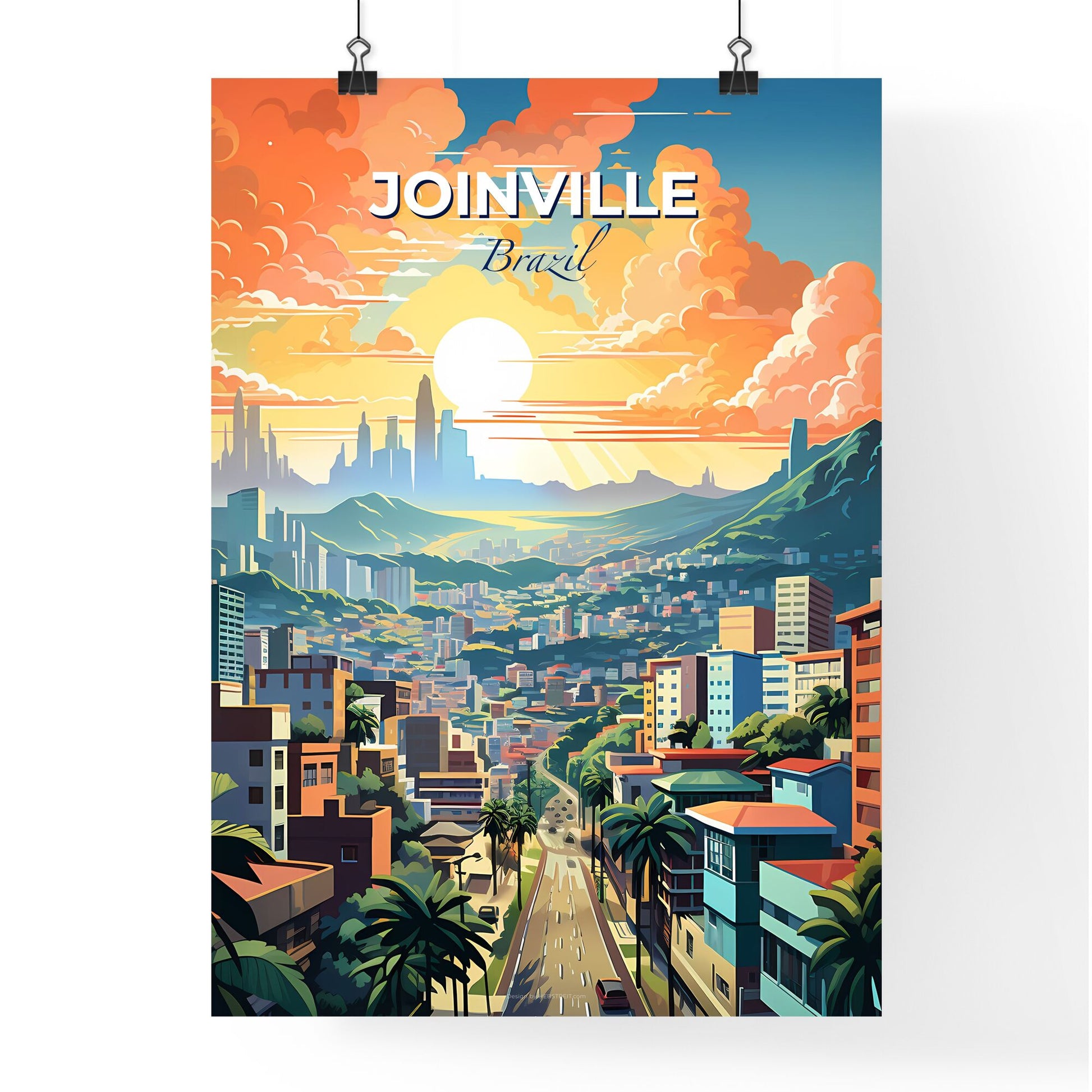 Artful Joinville Brazil Skyline - Mountainous Cityscape with Trees Default Title