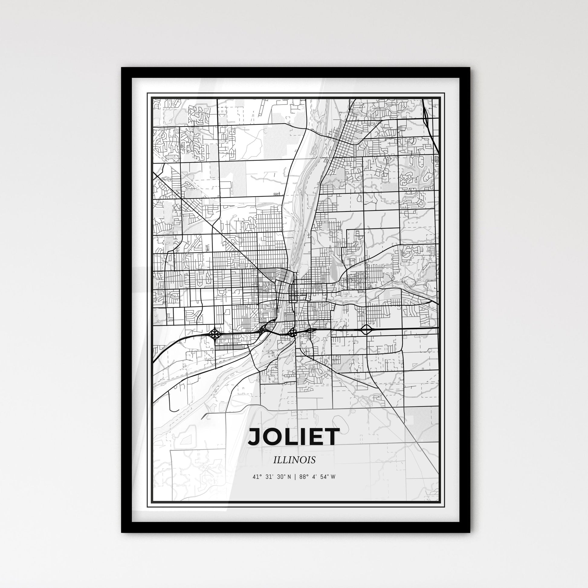 Joliet Illinois - Scandinavian Style City Map for Modern Home Decor