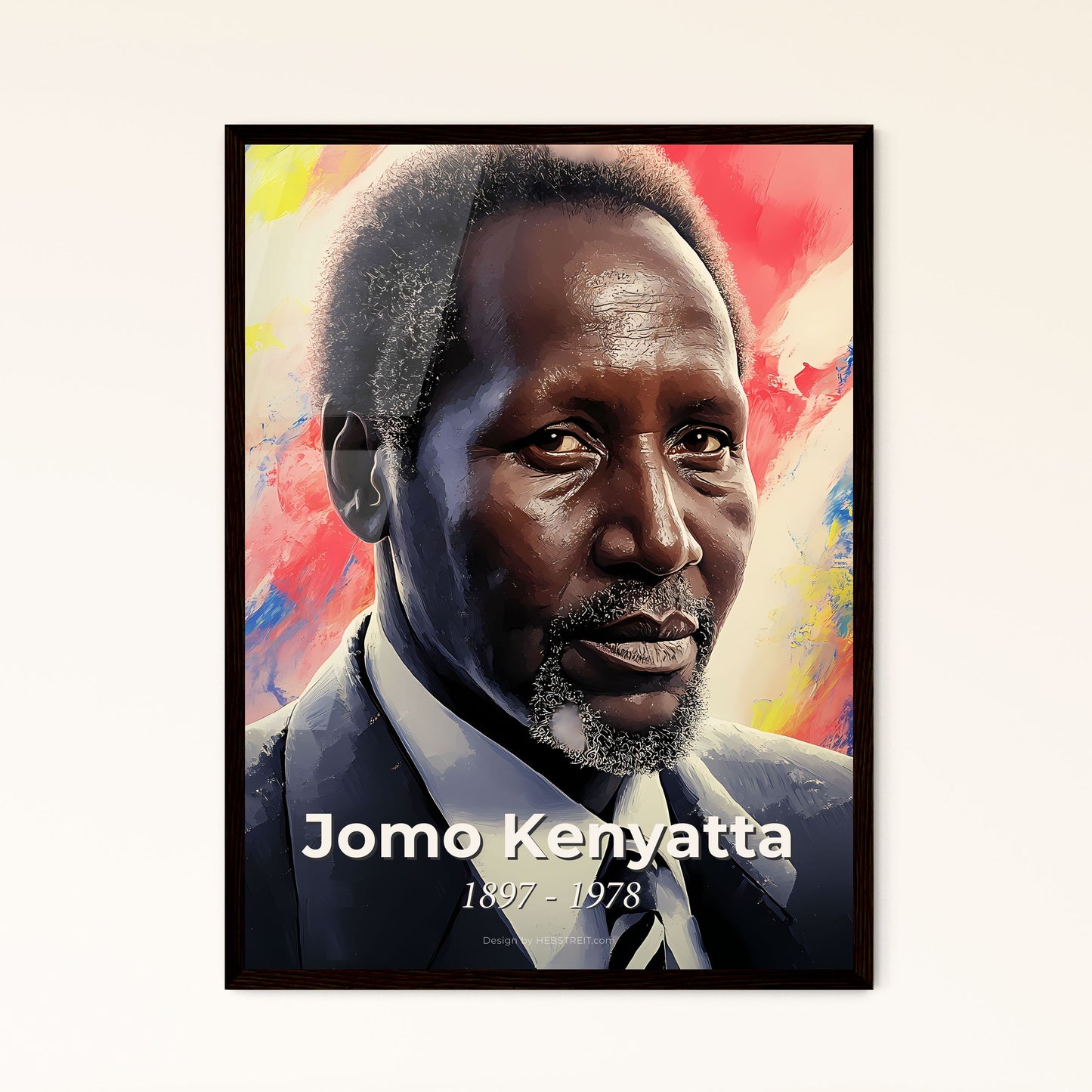 Portrait of Jomo Kenyatta, 1897 - 1978. Impressionistic painting of a man in a suit and tie.