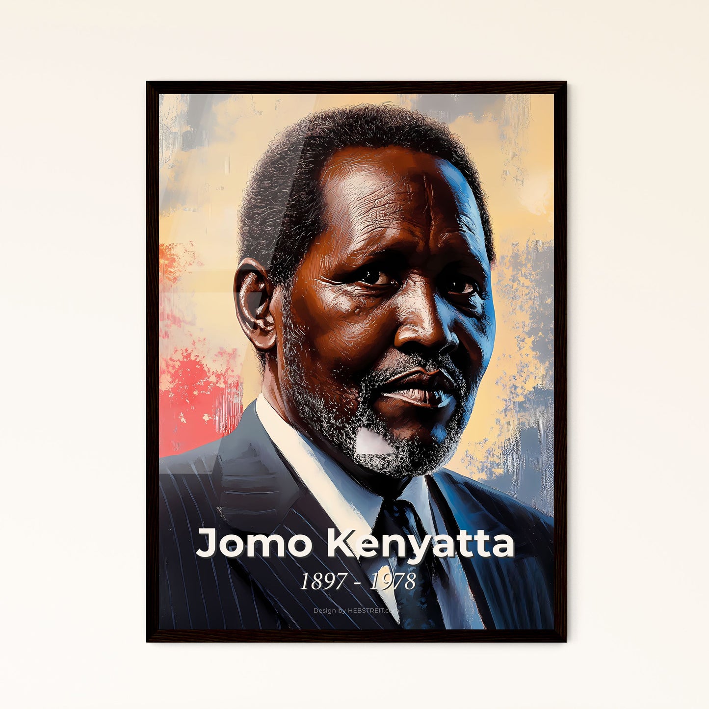 Portrait of Jomo Kenyatta, 1897 - 1978. Impressionistic painting of a man in a suit.