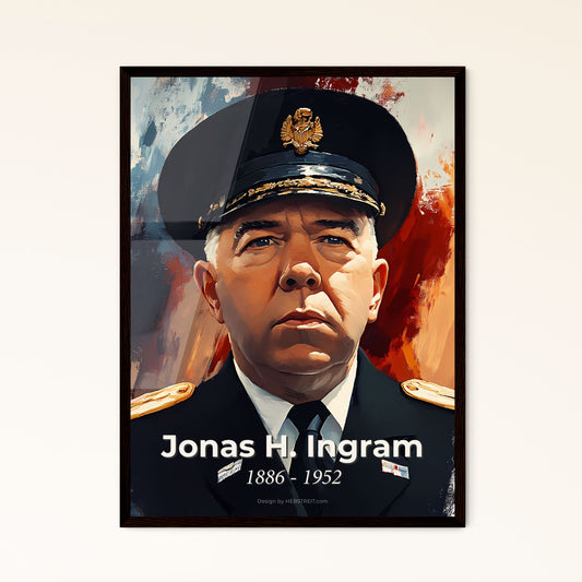 Portrait of Jonas H. Ingram, 1886 - 1952. Impressionistic painting of a man in a uniform.