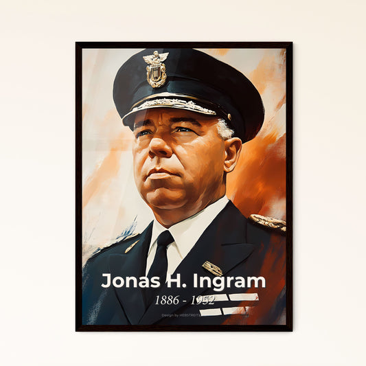 Portrait of Jonas H. Ingram, 1886 - 1952. Impressionistic painting of a man in a uniform.