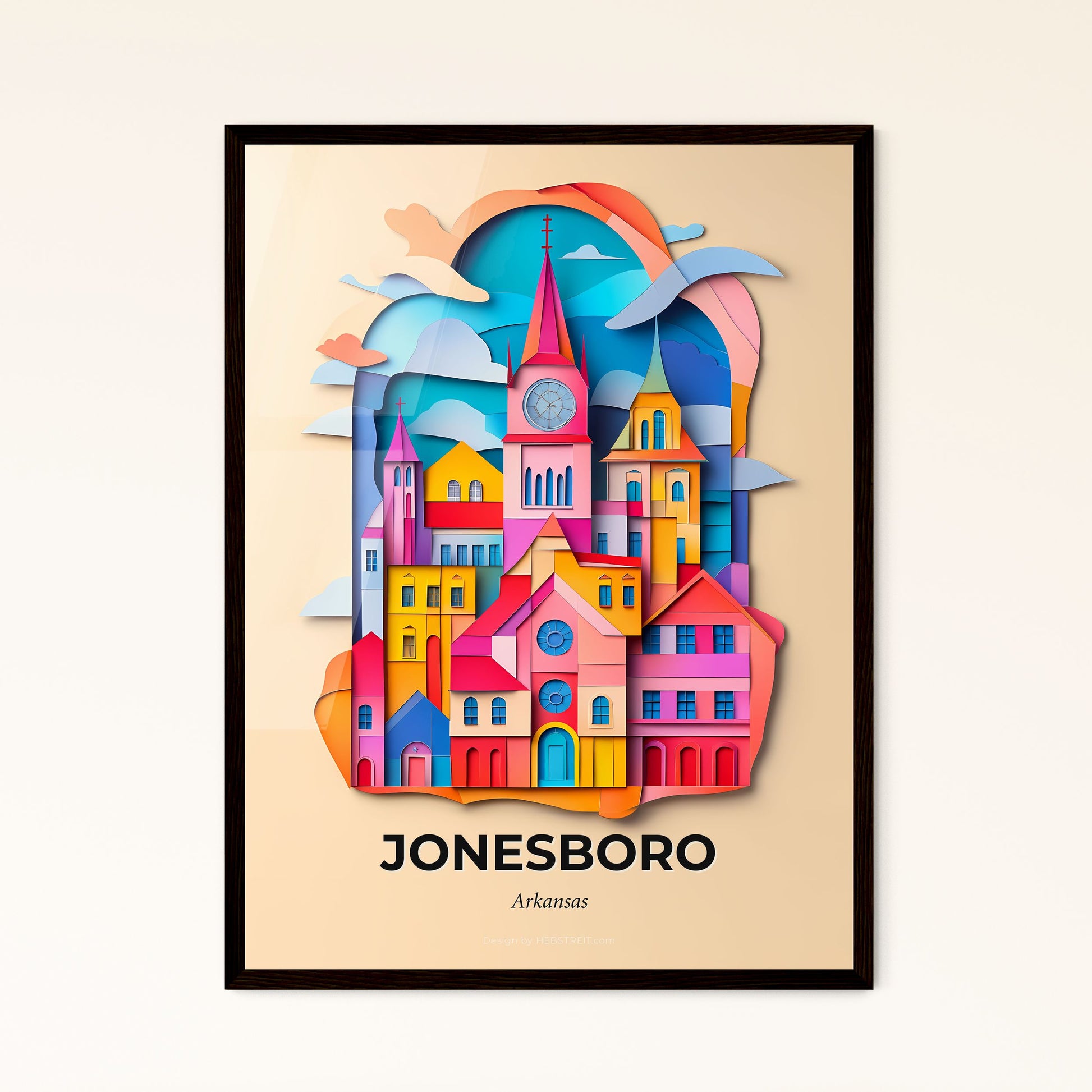 Vivid Jonesboro, Arkansas - a colorful city with a clock on the top of it