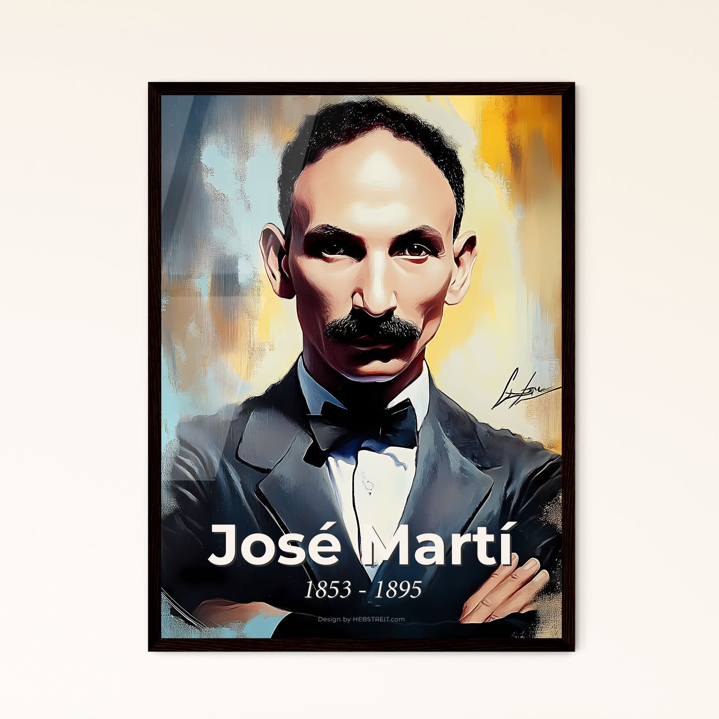 Portrait of José Martí, 1853 - 1895. Impressionistic painting of a man with a mustache and a suit.