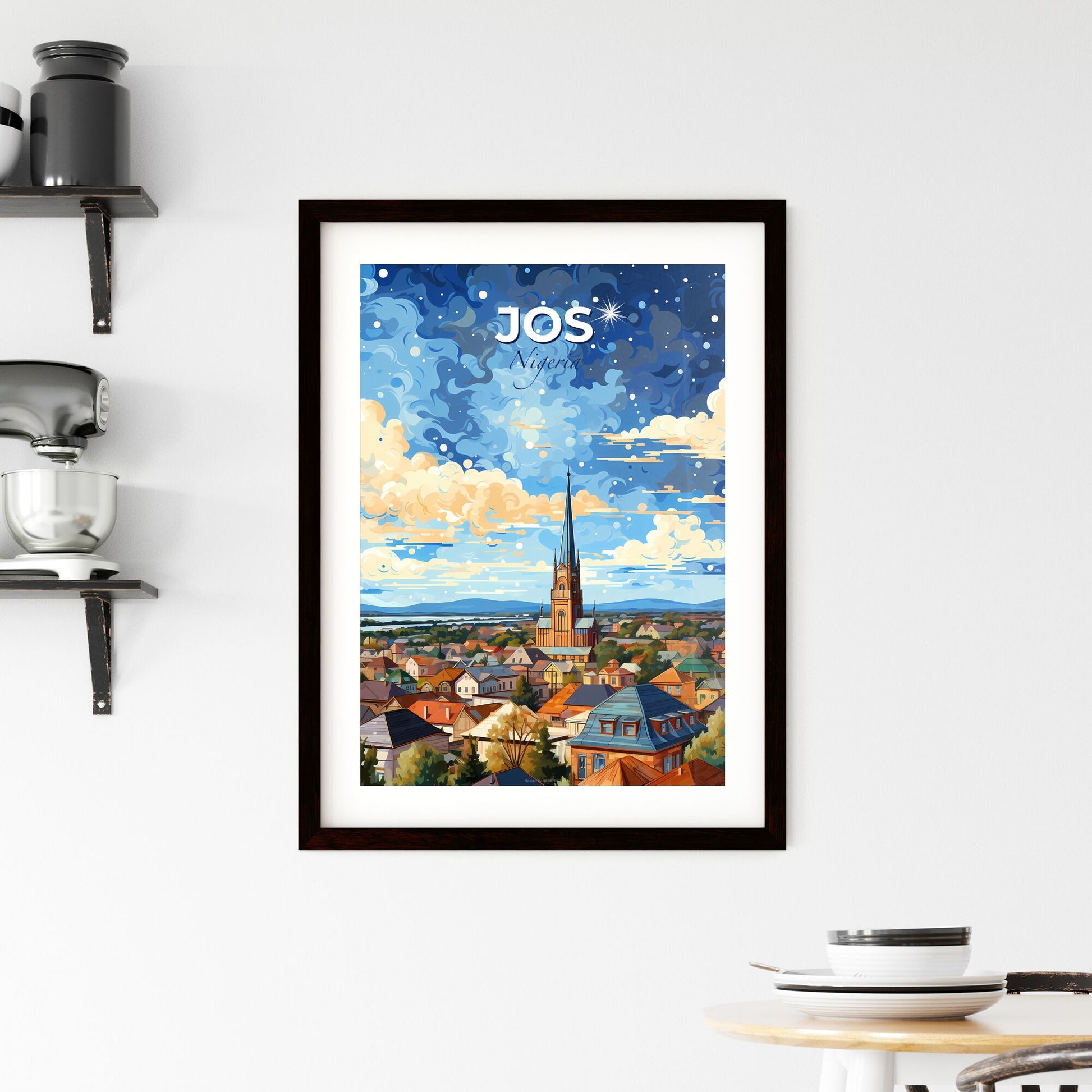 Jos Nigeria City Skyline and Church Painting Art with Cloud Default Title