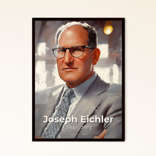 Portrait of Joseph Eichler, 1900 - 1974. Impressionistic painting of a man in a suit and tie.