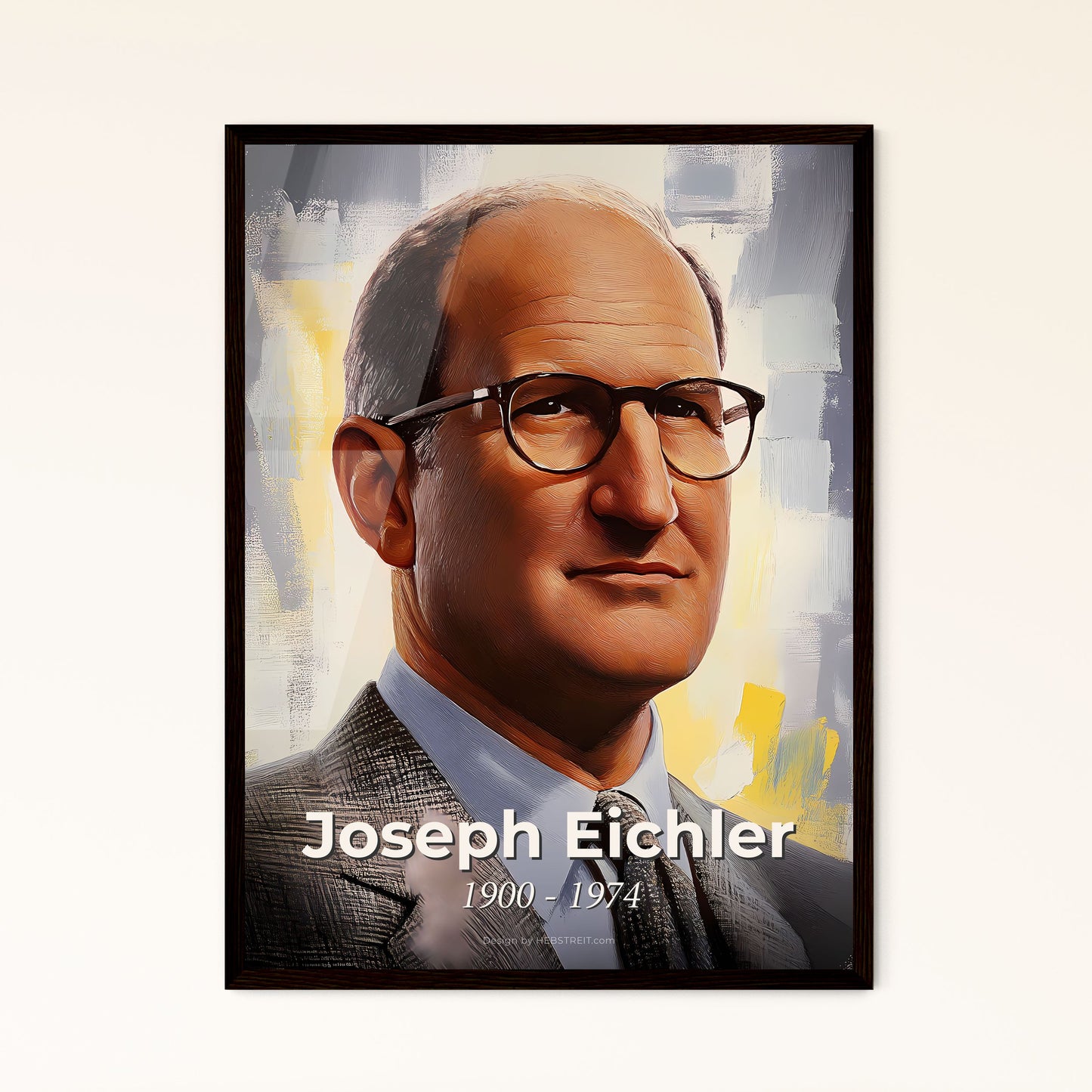 Portrait of Joseph Eichler, 1900 - 1974. Impressionistic painting of a man wearing glasses and a suit.