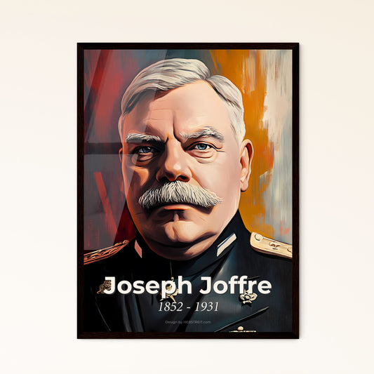 Portrait of Joseph Joffre, 1852 - 1931. Impressionistic painting of a man in a military uniform.