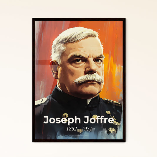 Portrait of Joseph Joffre, 1852 - 1931. Impressionistic painting of a man in a military uniform.