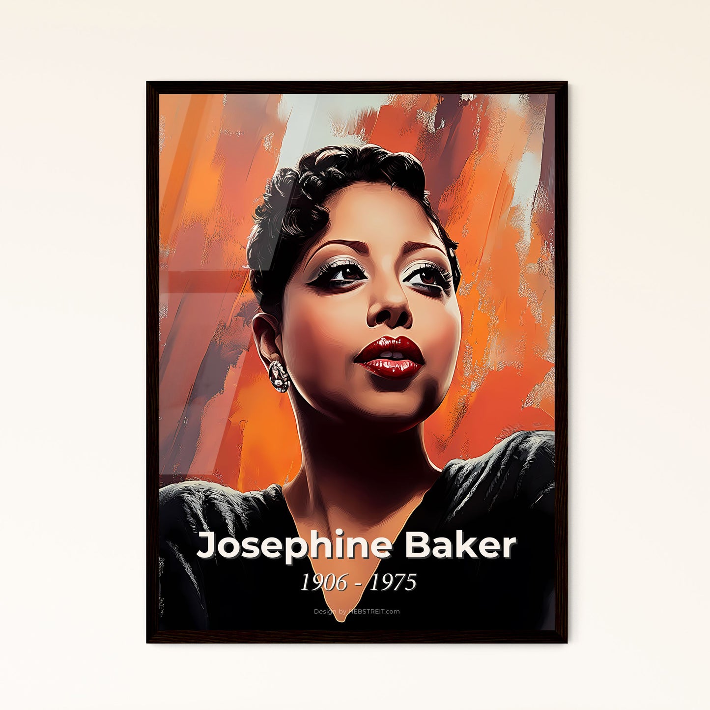 Portrait of Josephine Baker, 1906 - 1975. Impressionistic painting of a woman with short hair wearing a black shirt.