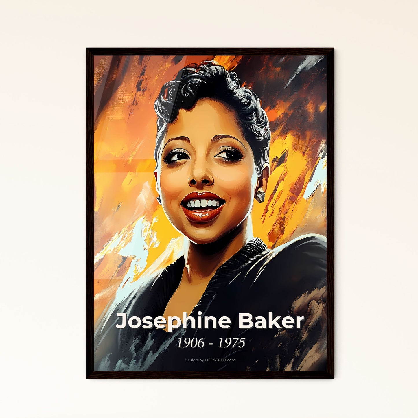 Portrait of Josephine Baker, 1906 - 1975. Impressionistic painting of a woman smiling with short hair.