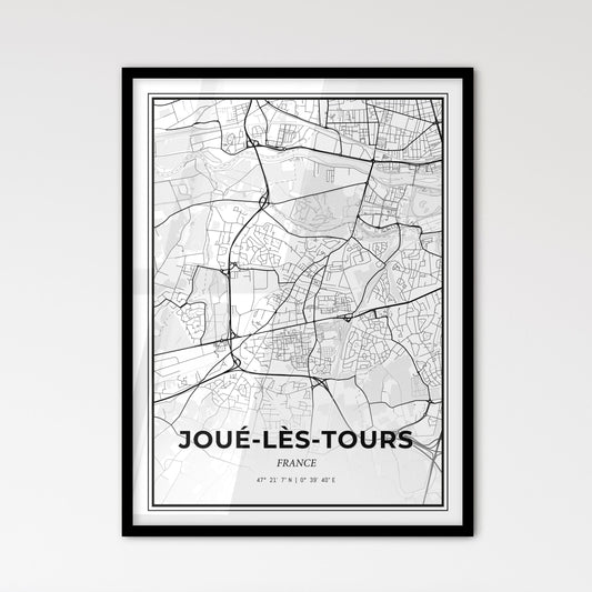 Joué-lès-Tours France - Scandinavian Style City Map for Modern Home Decor