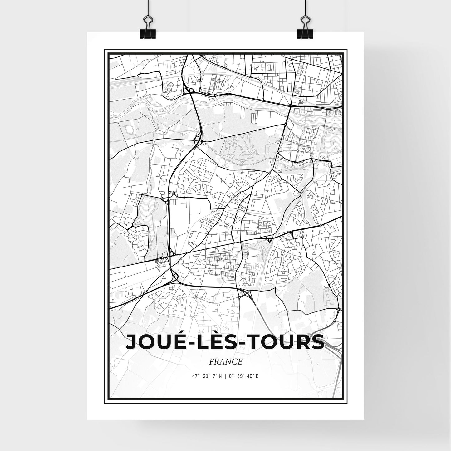 Joué-lès-Tours France - Premium City Map Poster