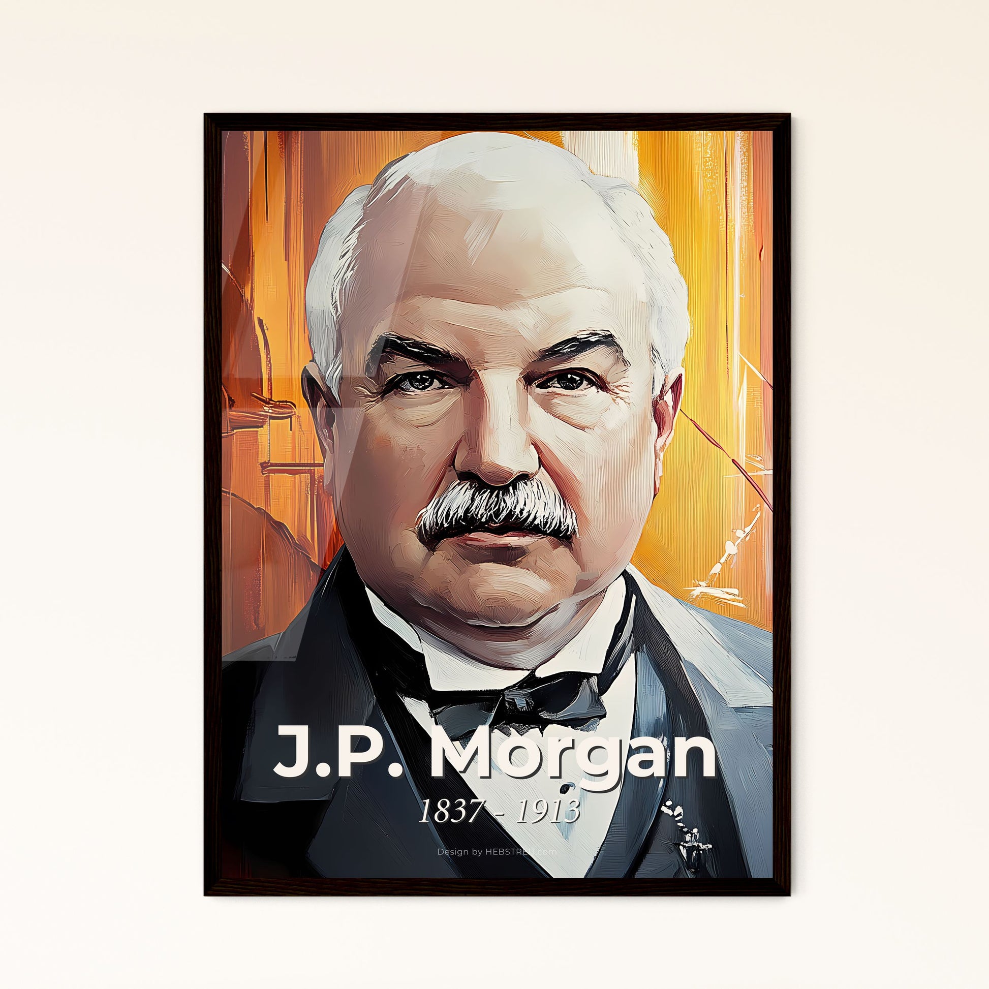 Portrait of J.P. Morgan, 1837 - 1913. Impressionistic painting of a man with a mustache.