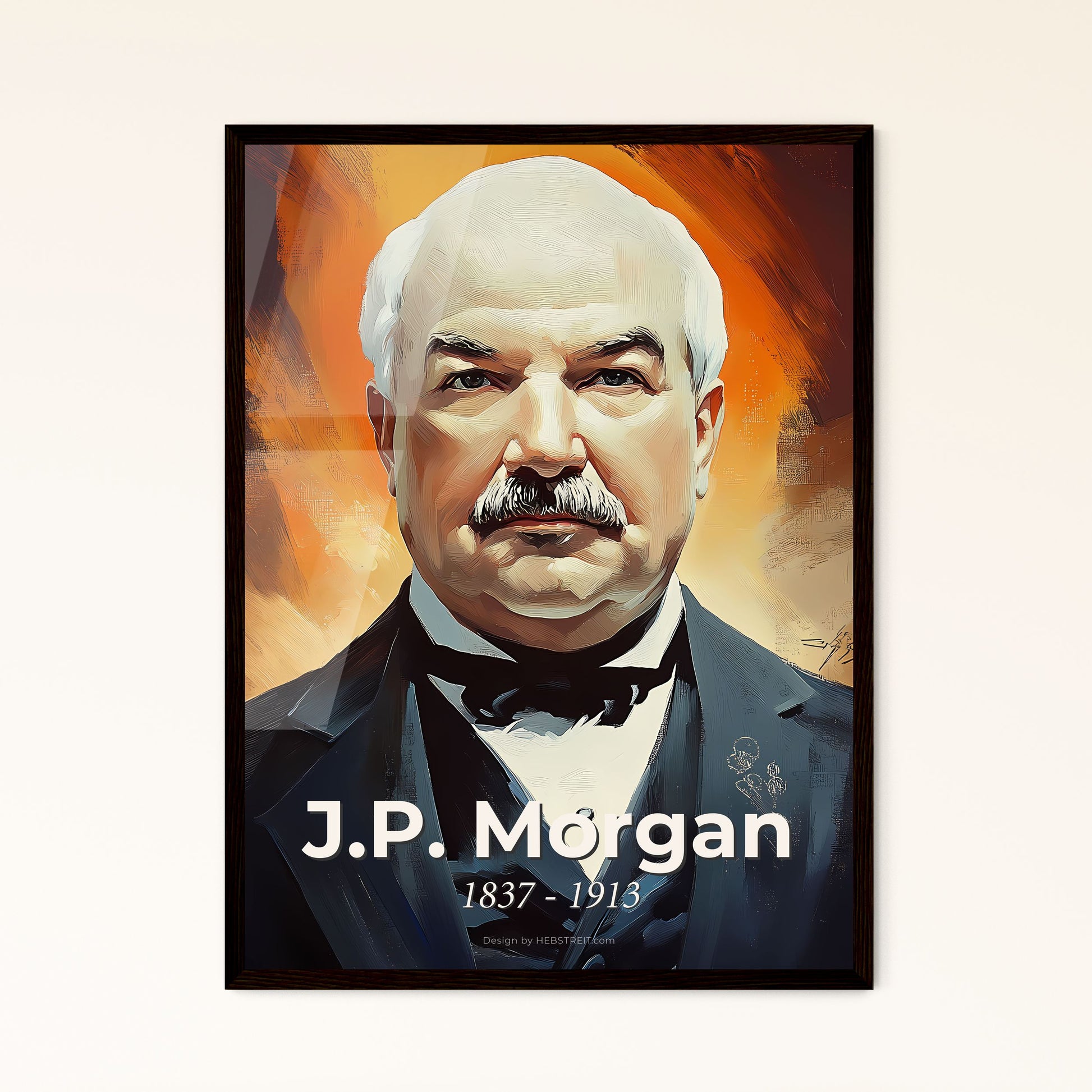 Portrait of J.P. Morgan, 1837 - 1913. Impressionistic painting of a man in a suit.