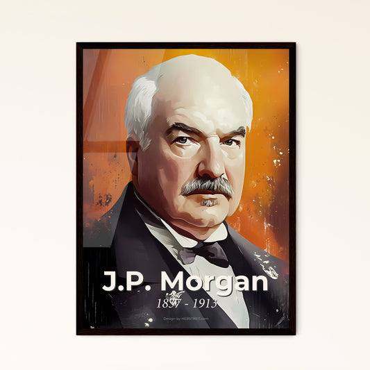 Portrait of J.P. Morgan, 1837 - 1913. Impressionistic painting of a man with a mustache.