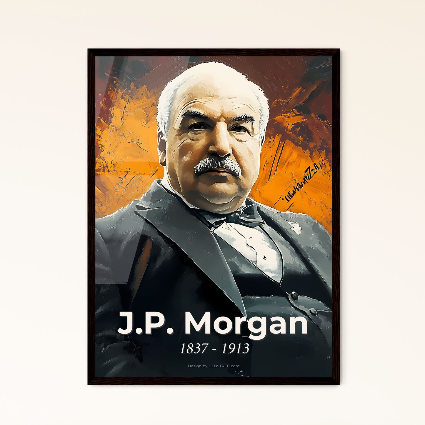 Portrait of J.P. Morgan, 1837 - 1913. Impressionistic painting of a man in a suit.