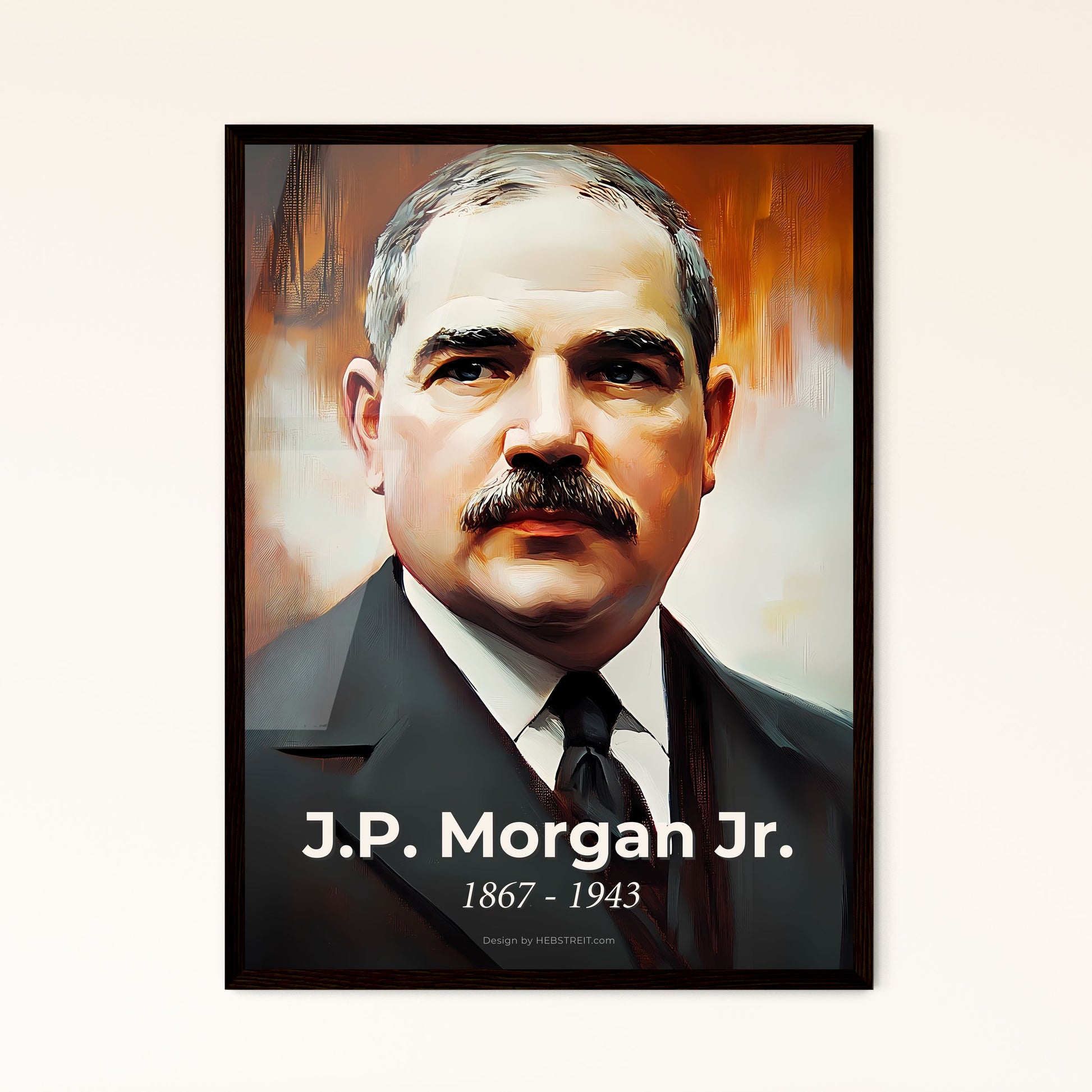 Portrait of J.P. Morgan Jr., 1867 - 1943. Impressionistic painting of a man in a suit.