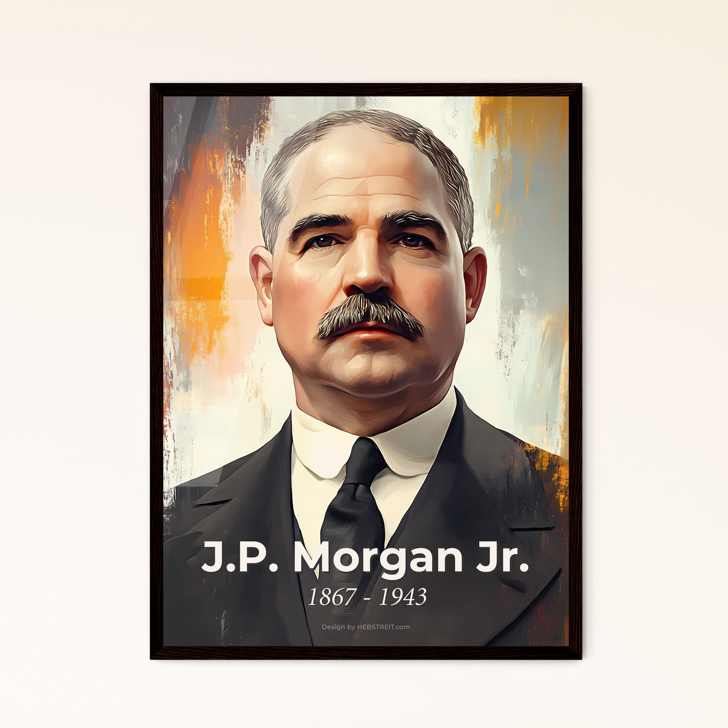 Portrait of J.P. Morgan Jr., 1867 - 1943. Impressionistic painting of a man with a mustache.