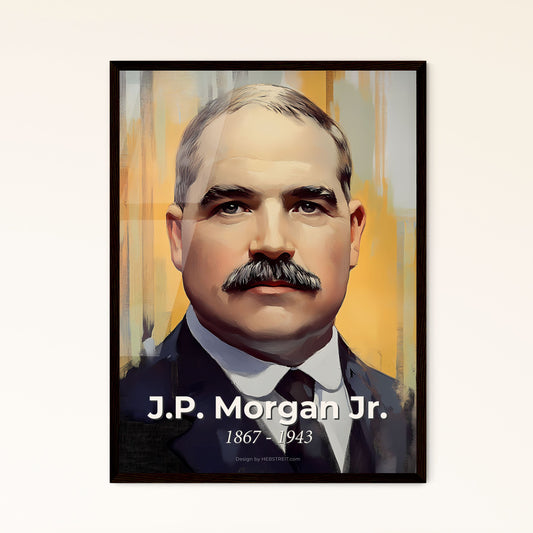 Portrait of J.P. Morgan Jr., 1867 - 1943. Impressionistic painting of a man with a mustache.