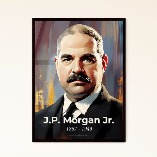 Portrait of J.P. Morgan Jr., 1867 - 1943. Impressionistic painting of a man with a mustache.