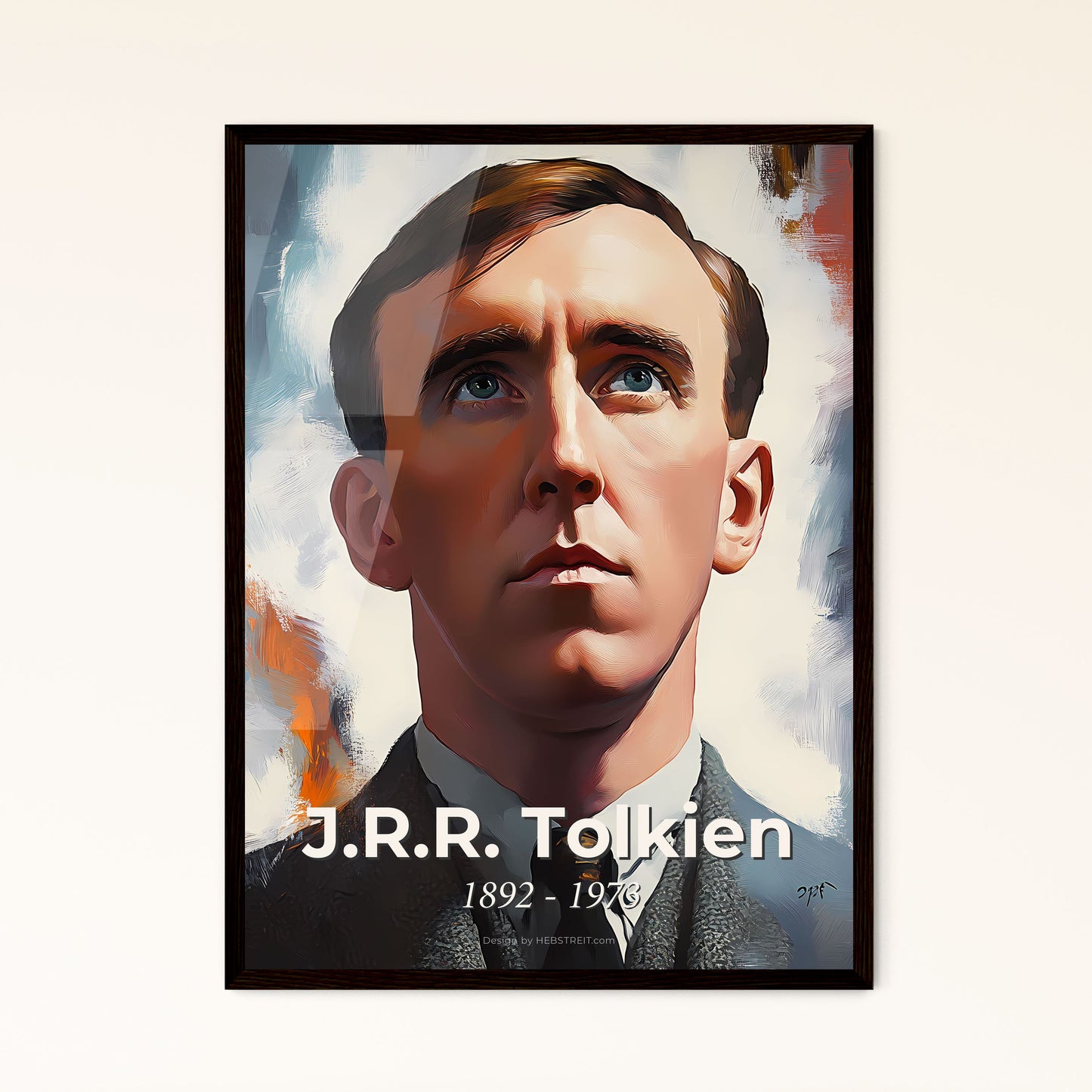 Portrait of J.R.R. Tolkien, 1892 - 1973. Impressionistic painting of a man looking up to the sky.