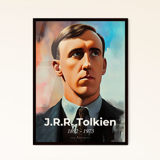 Portrait of J.R.R. Tolkien, 1892 - 1973. Impressionistic painting of a man in a suit.