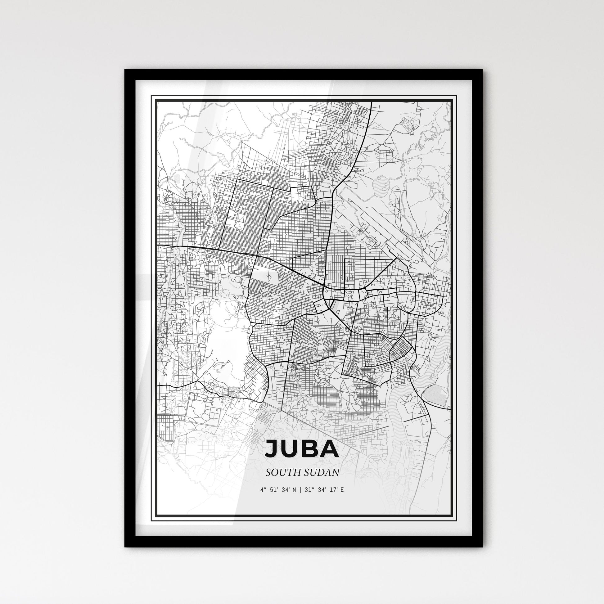 Juba South Sudan - Scandinavian Style City Map for Modern Home Decor