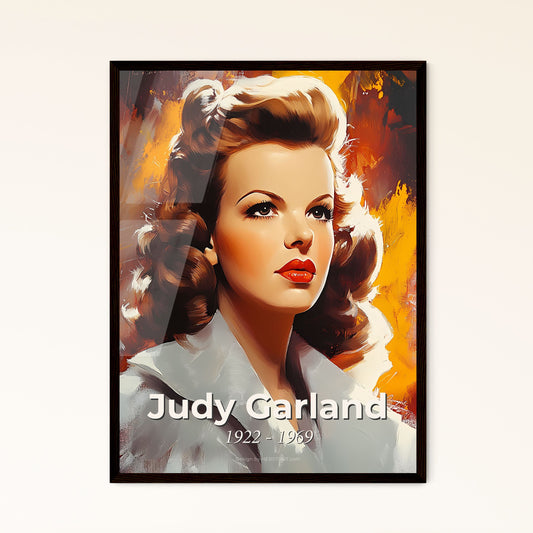 Portrait of Judy Garland, 1922 - 1969. Impressionistic painting of a woman with red lips and hair.