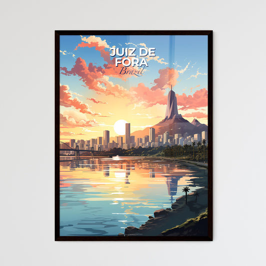 Colorful Juiz de Fora Skyline Painting Focus on Art on Waterside Cityscape Default Title