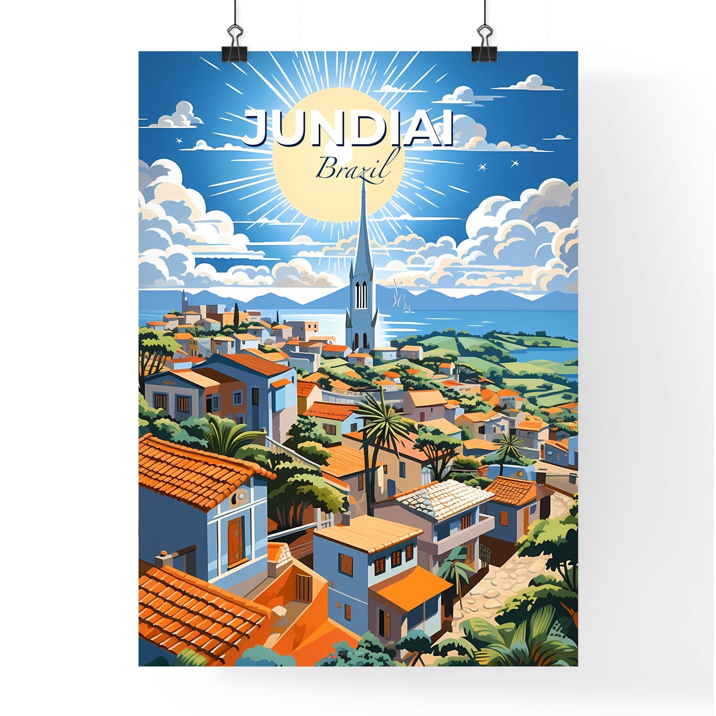 Jundiai Brazil Skyline Painting Vibrant Art Church Cityscape Default Title