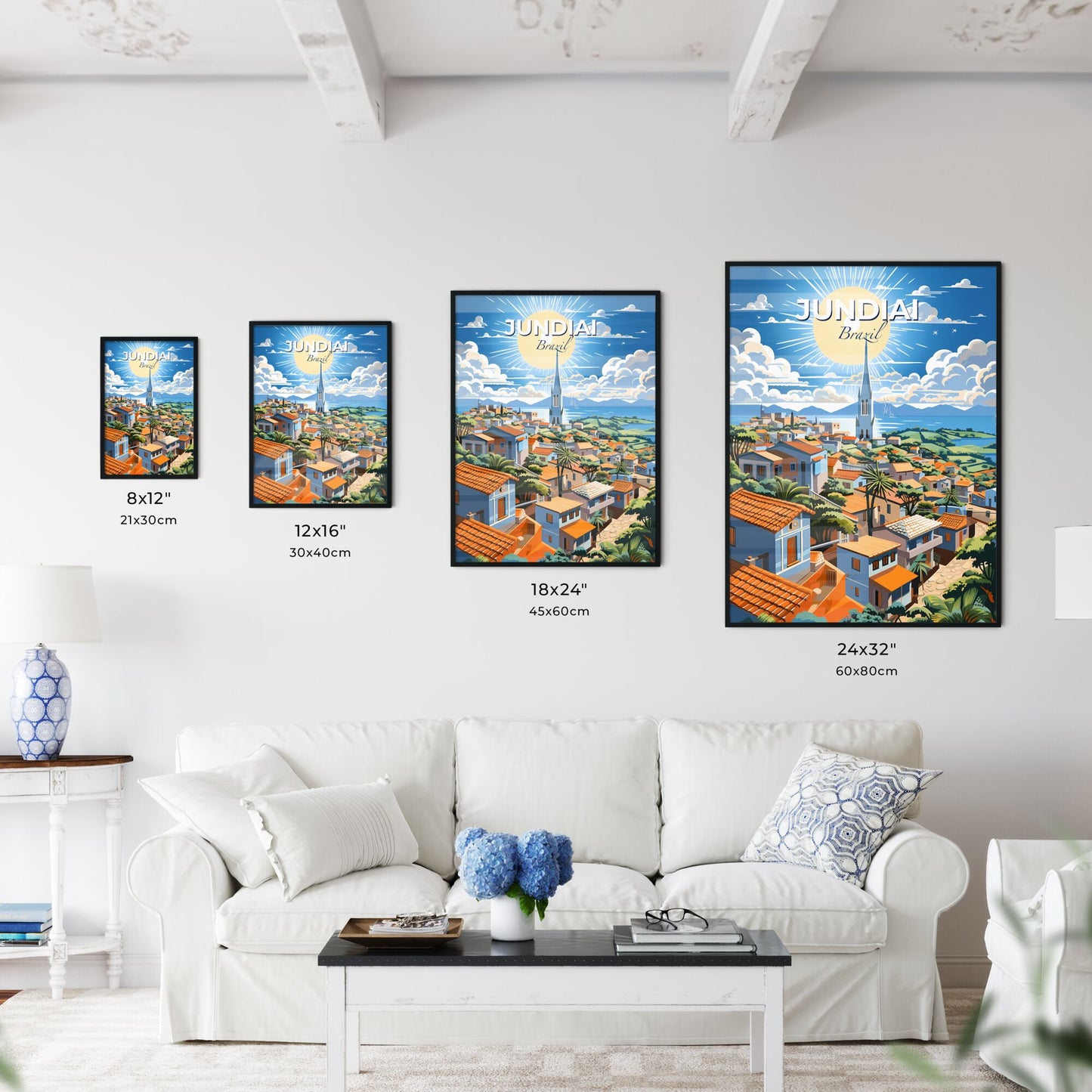 Jundiai Brazil Skyline Painting Vibrant Art Church Cityscape Default Title