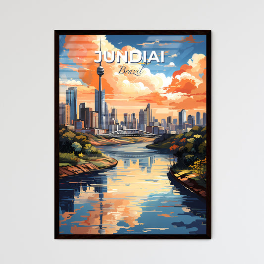 Colorful Artistic Painting of Jundiai Brazil City Skyline featuring River and Trees Default Title