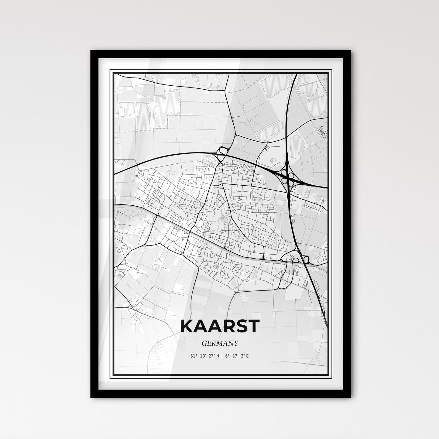 Kaarst Germany - Scandinavian Style City Map for Modern Home Decor