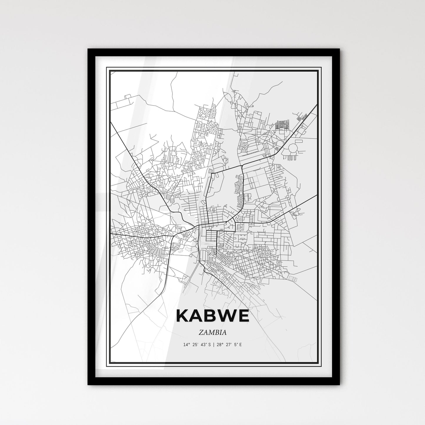 Kabwe Zambia - Scandinavian Style City Map for Modern Home Decor