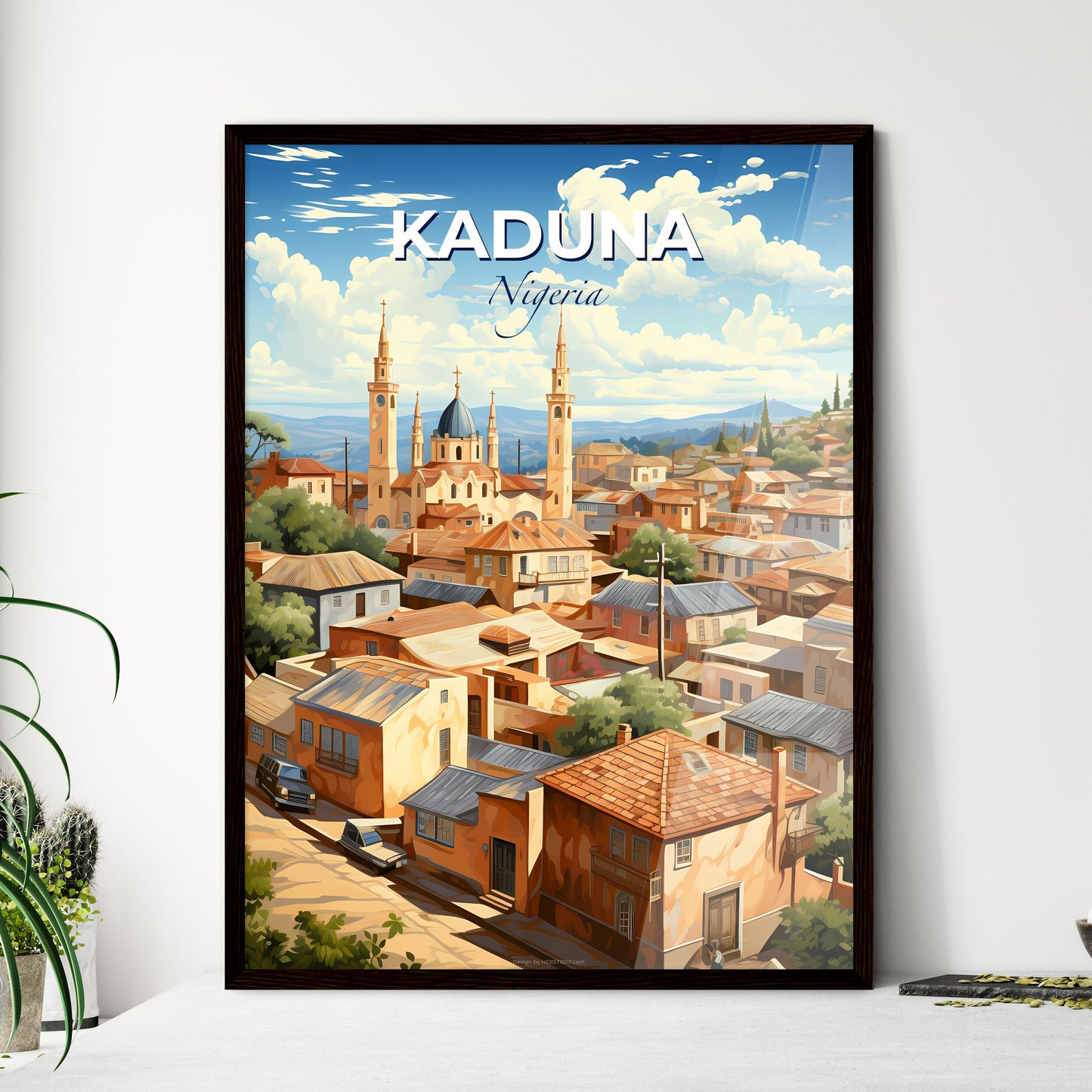 Kaduna Nigeria Cityscape Skyline Painting Art Buildings Skyscrapers Trees Vibrant Artwork Default Title