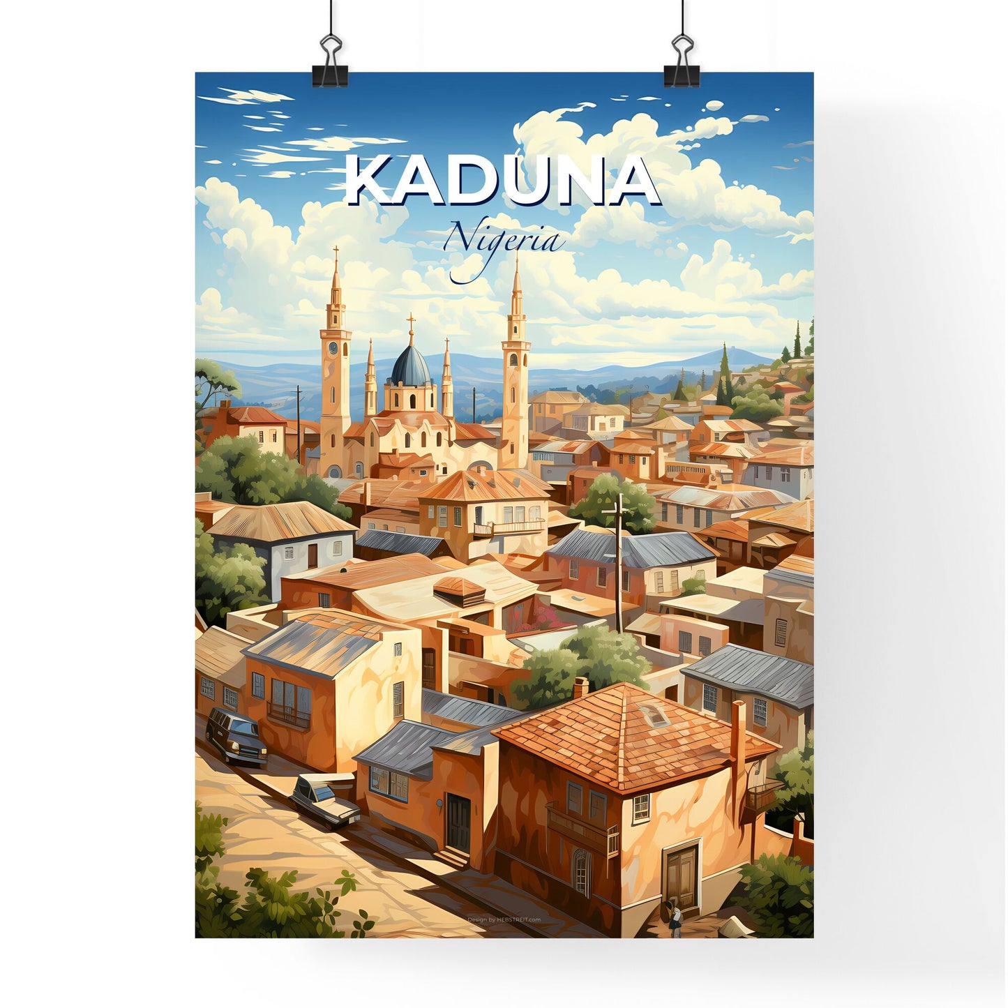 Kaduna Nigeria Cityscape Skyline Painting Art Buildings Skyscrapers Trees Vibrant Artwork Default Title