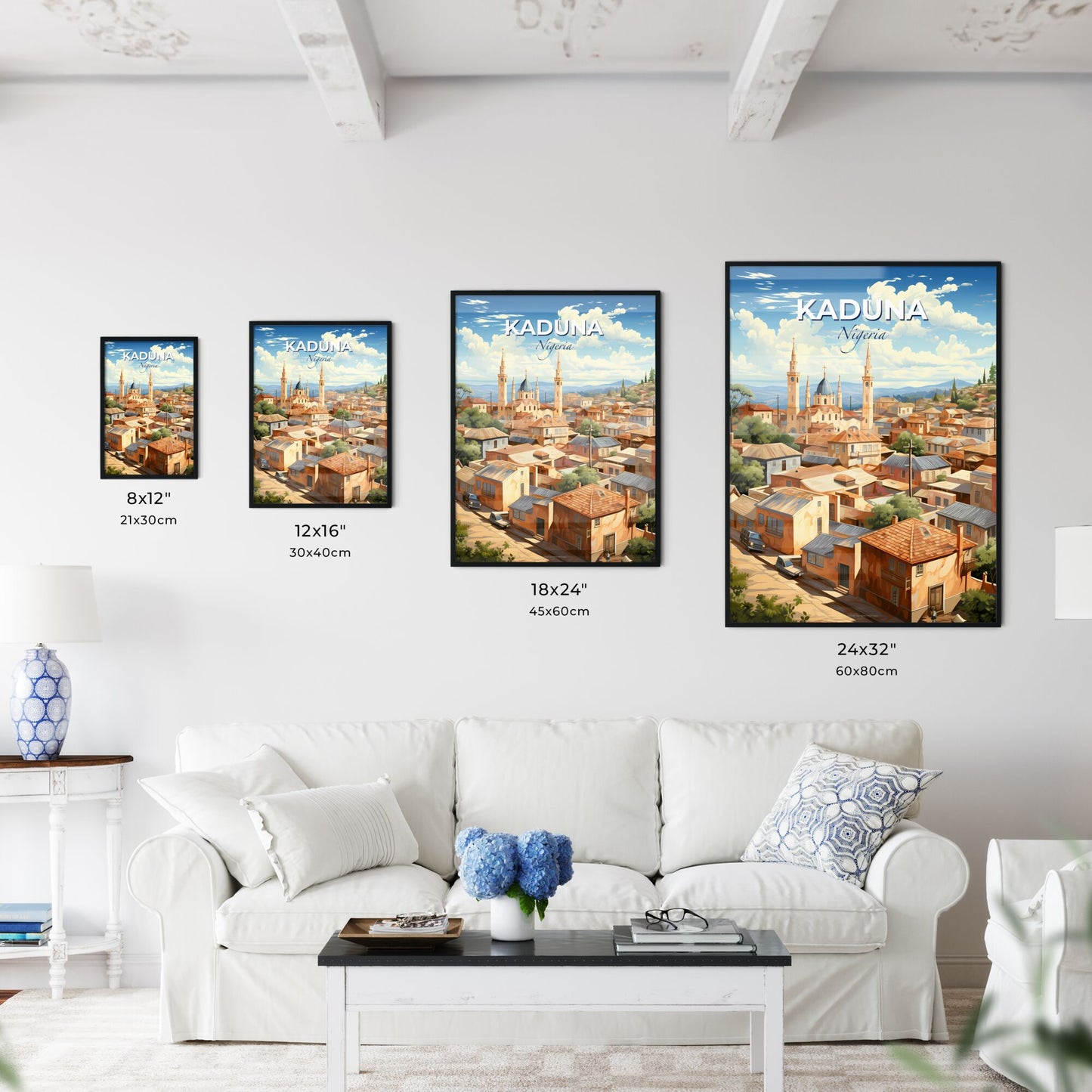 Kaduna Nigeria Cityscape Skyline Painting Art Buildings Skyscrapers Trees Vibrant Artwork Default Title