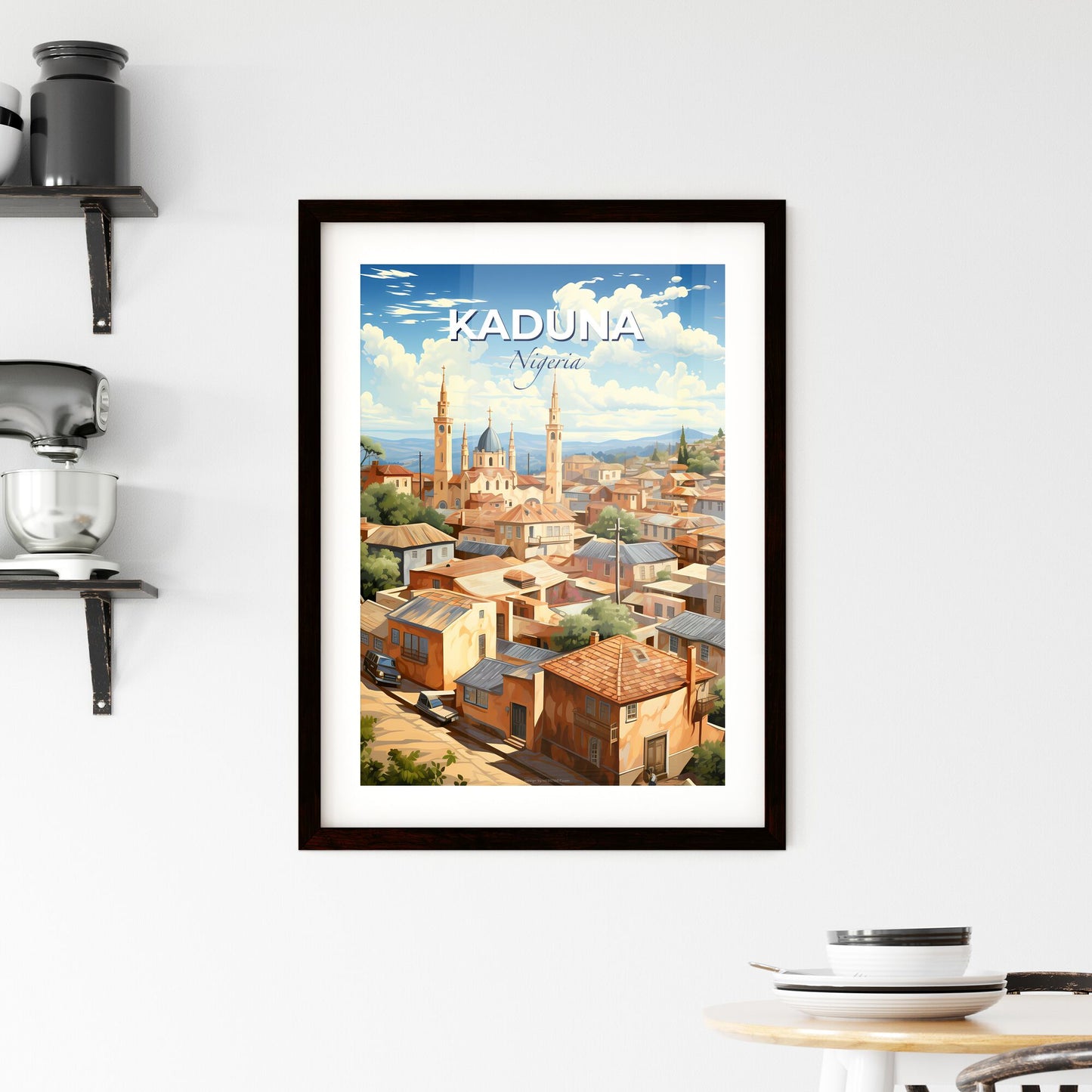 Kaduna Nigeria Cityscape Skyline Painting Art Buildings Skyscrapers Trees Vibrant Artwork Default Title